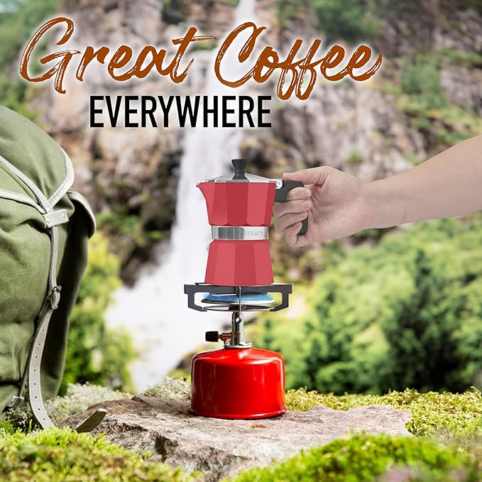 Zulay Moka Pot Espresso Stovetop Coffee Maker - Leak-Proof, Stainless Steel, Easy to Clean, Heat Resistant Handle & Knob - for Authentic Cuban & Italian Style Espresso - Makes 3 Espresso Cups - Red