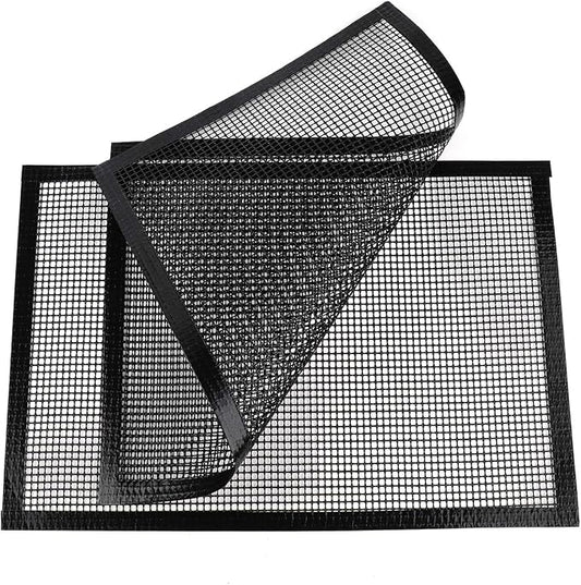 Kingrol 2 Pack Reinforced Edge Grill Mesh Mat, Nonstick BBQ Smoker Mats for Outdoor Grill, PTFE Fiberglass Rack Liners for Fish, Shrimp, Vegetables, Oven, Air Fryer Oven, 16.6 x 11 Inch