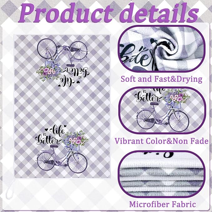Boyiee 6 Set Lavender Kitchen Towels Purple Floral Dishcloth | Rustic Absorbent Purple Tea Hand Towels, 24 x 16 Inches Lavender Lover Gifts for Farmhouse Kitchen Bathroom Accessories Decor