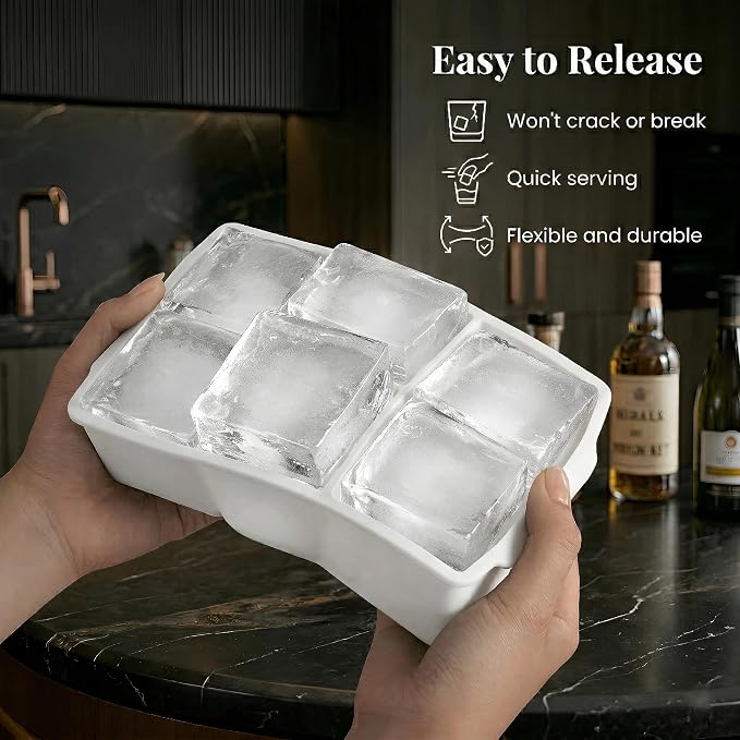 KitchFort® Large Silicone Ice Cube Tray (2-Pack) - 2" Big Ice Mold with Lid | Easy Release, Cocktail, Whiskey Ice Cubes Mold - Food Grade - Ice Cube Trays for Freezer - Stackable Silicone Ice Tray