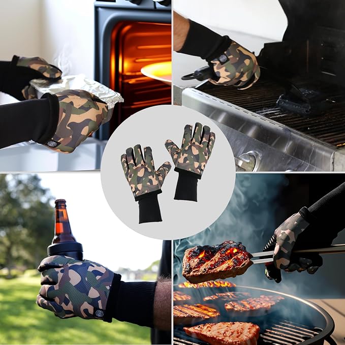 Grill Rescue Grilling Gloves 2.0 - Heat-Resistant Neoprene BBQ Gloves for Safe Grilling, Cooking, and Baking - Durable, One-Size-Fits-All - Version 2 (Camo)