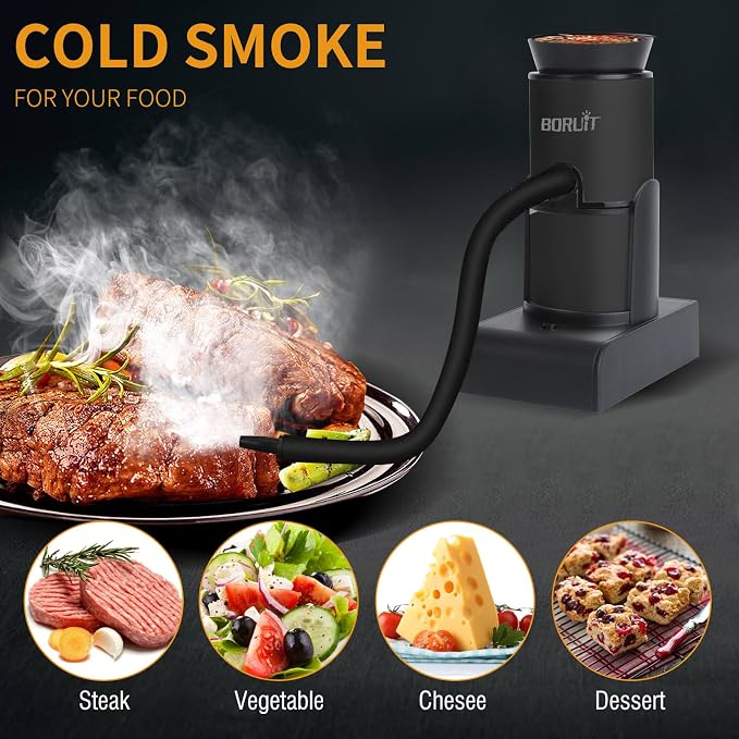 BORUiT SK305 Smoking Gun, Portable Handheld Smoke Infuser,Cocktail Smoker, Food Smoker Kit for Any Meat Cocktail Cheese BBQ Steak Beef, Sausage, Vegetable Salad,Drinks,Smoking Accessories (Black)