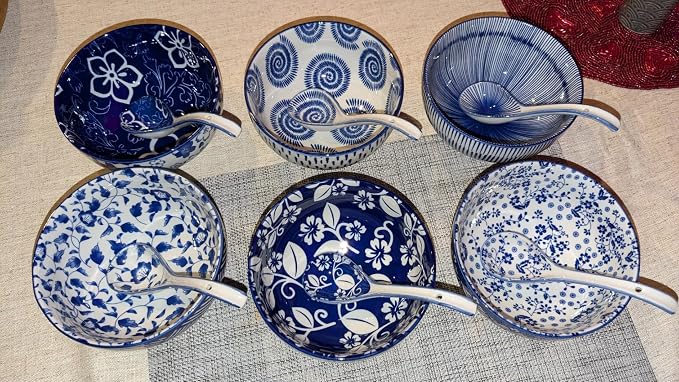 28Oz Ceramic Ramen Noodle Pho Bowl Set with Chopstick&Spoon&Gift box | Lead & Cd Free, Food Safe, Microwave/Oven/Dishwasher Safe, Matching pattern set, foam packed, ideal all-occasion gift