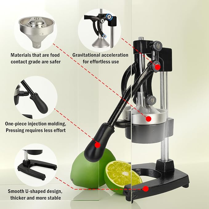 Cast Iron Juicer – Heavy Duty Manual Citrus Juicer, Professional Orange Press, Stainless Steel Lemon Squeezer & Lime Juice Extractor
