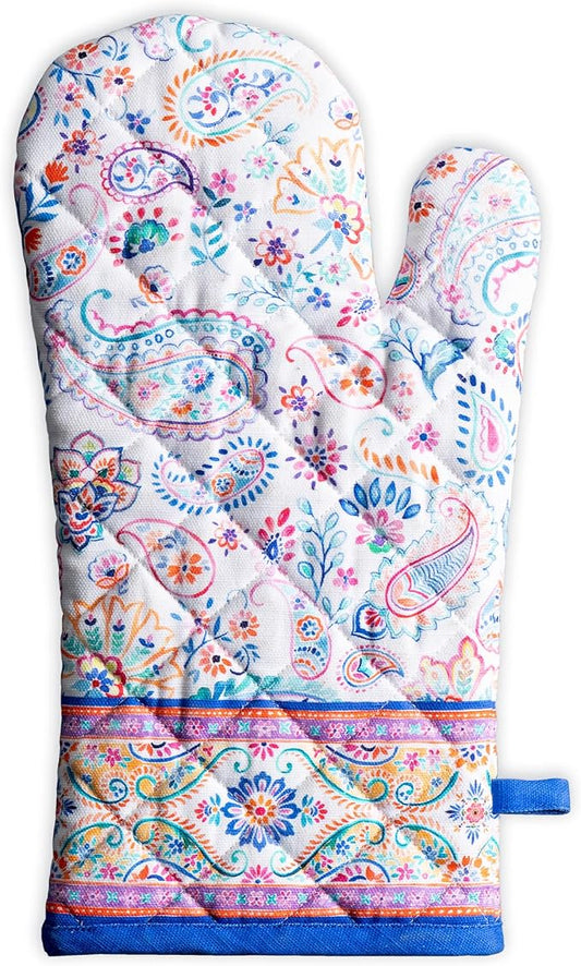 Maison d'Hermine Oven Gloves 100% Cotton Oven Mitt (7" x 13", Pack of 1) | With Loop Heat Resistant BBQ Cooking Gloves Baking Grilling Kitchen Handling Hot Pans Spring Summer - Indian Floral