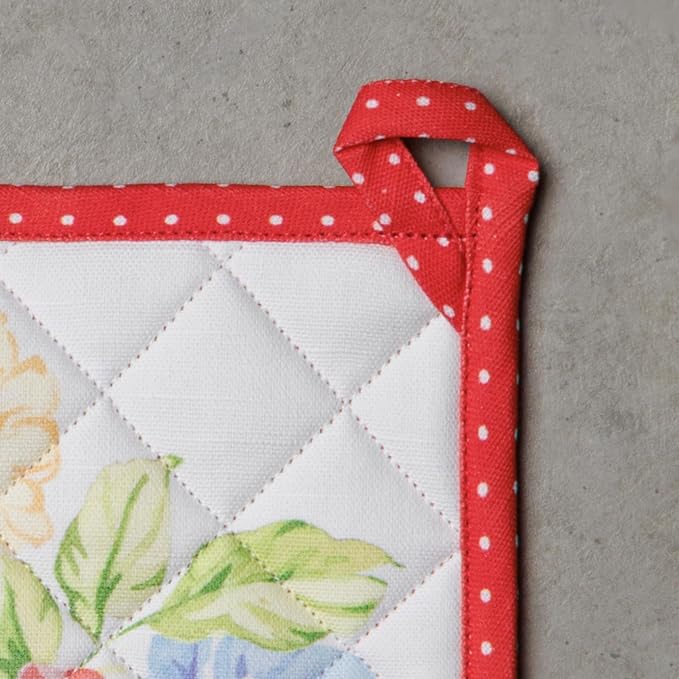 Maison d' Hermine Pot Holders 100% Cotton Potholders (8" x 8", Pack of 1) | Heat Resistant Hot Pads with Loop BBQ Cooking Baking Farmhouse Kitchen Handling Hot Pans Spring Summer - Vintage Floral