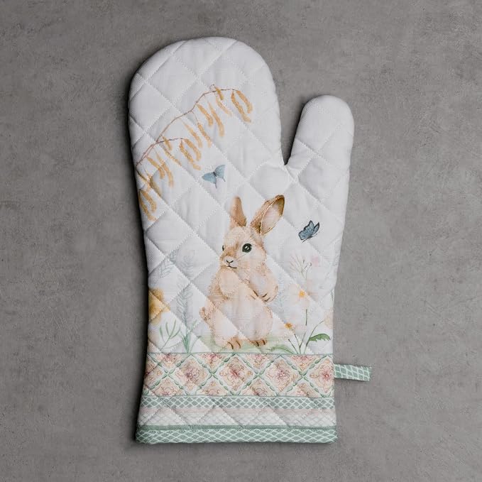 Maison d'Hermine Oven Gloves 100% Cotton Oven Mitt (7" x 13", Pack of 1) | With Loop Heat Resistant BBQ Cooking Gloves Baking Grilling Kitchen Handling Hot Pans Spring Summer - Easter Dew