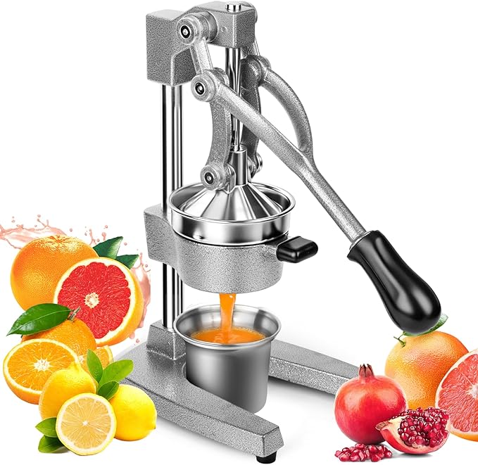 Manual Citrus Juicer Press, Heavy Duty Cast Iron Lemon Squeezer with Stainless Steel Cone, Commercial Hand Press Juicer for Orange, Lemon & Lime, Easy to Clean