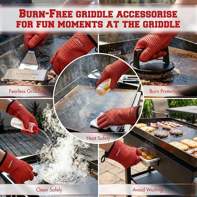 KITCHEN PERFECTION XL Silicone Griddle Gloves - Heat Resistant Oven Mitts | Waterproof, 5-Finger Design For A Better Grip, Best Griddle Grilling Accessories, Compatible with Blackstone, Weber & More