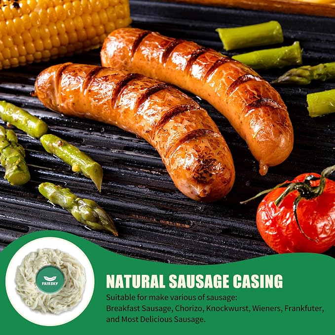 FAIRSKY Grade A Salt Packed Natural Hog Sausage Casings, Edible 36-38mm Diameter 32ft/10M for Homemade Breakfast Italian Pepperoni Bologna Sausage Making