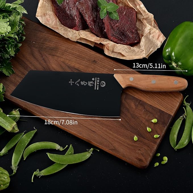 SHI BA ZI ZUO Meat Cleaver, Vegetable Cleaver, Utility Knife Chinese Chef Knife for Kitchen Stainless Steel Ergonomic Design Wooden Handle