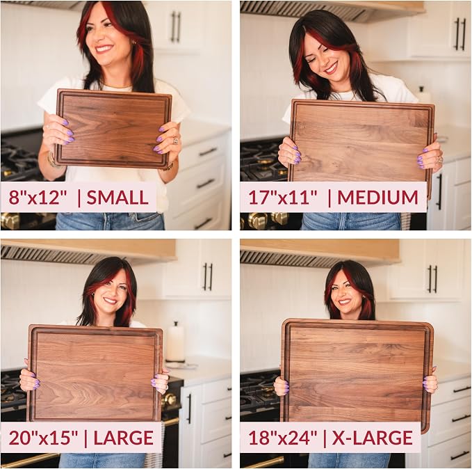 Made in USA Black Walnut Wood Cutting Board by Virginia Boys Kitchens - Butcher Block Wooden Carving Board with Juice Well made from Sustainable Hardwood (17x11)