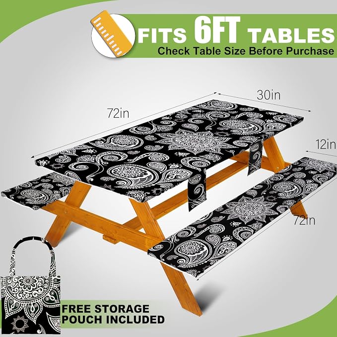 Picnic Table Cover with Bench Covers Table Cloth Tablecloth Summer Outdoor Rv Patio Tent Camping Glamping Campsite Camper Essentials Accessories Items Gear Gadgets Stuff Necessities Supplies Must Have