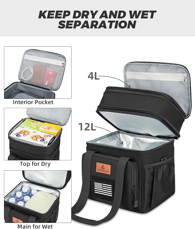 HSHRISH Expandable Large Tactical Lunch Box for Adults, Durable Insulated Lunch Bag with Lots of Storage Space, Cooler Bag for Men Women Work Outdoor Picnic Trip, 16 L, Black