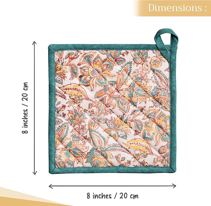 Maison d' Hermine Pot Holders 100% Cotton Potholders (8" x 8", Pack of 1) | Heat Resistant Hot Pads with Loop BBQ Cooking Baking Hotel Kitchen Handling Hot Pans Thanksgiving Christmas - Nila