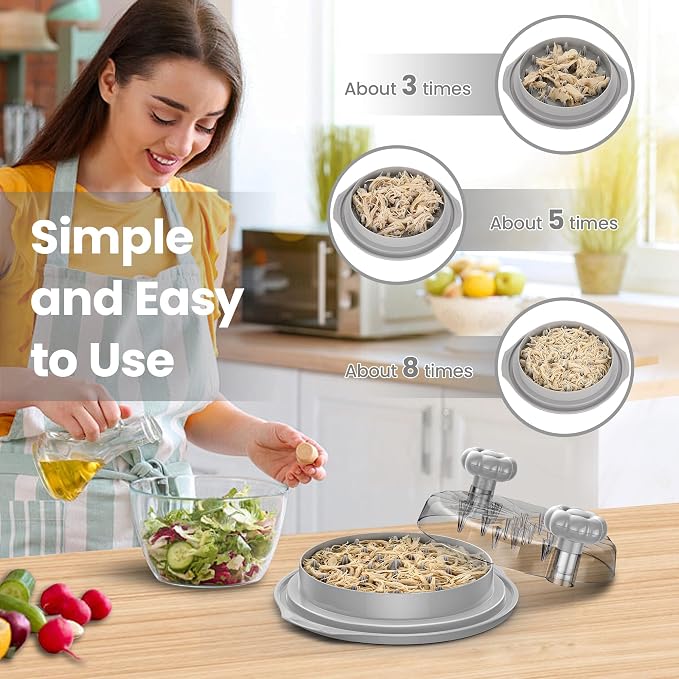 Chicken Shredder Tool Twist Large - Meat Shredders for Chicken Breast | 10'' Pro Visible Kitchen Gadgets Grinder Machine with Brush,Strong Anti-Slip Strip,Ergonomic Handle,BPA Free (Grey)