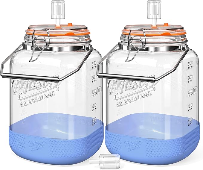 1 Gallon/128 OZ Large Fermentation Jar, Mead Making Kit, Pickle Jars, 2 PCS | 3 Airlock, Stainless Steel Handle, 4.3” Wide Mouth, 100% Leakproof, Non-Slip Base, BPA Free, 2 Scale Mark, Food Grade