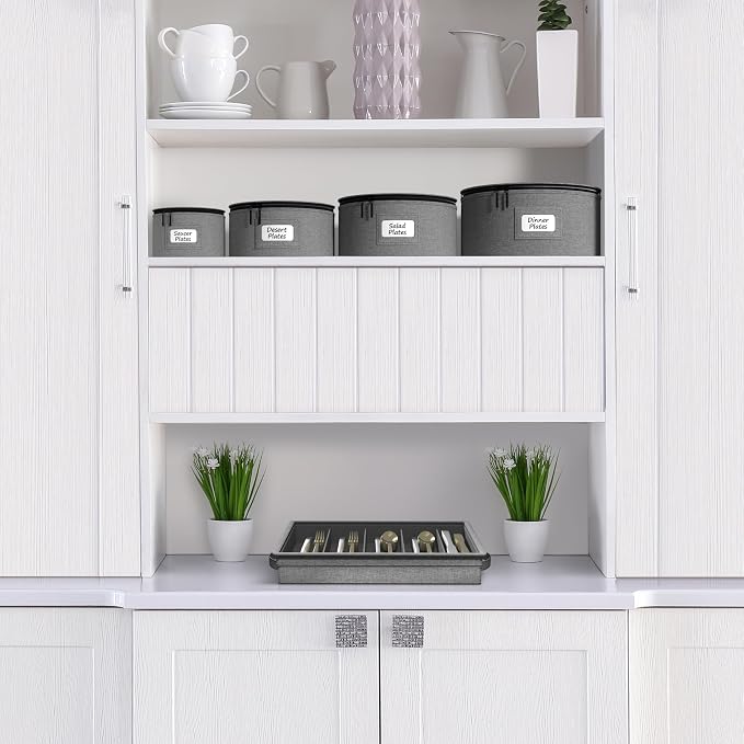 Sorbus China Storage Containers – Dinnerware Organizer for Salad Plates with Lid (Holds Service for 12) with Felt Protectors – 8.5" x 5.5"