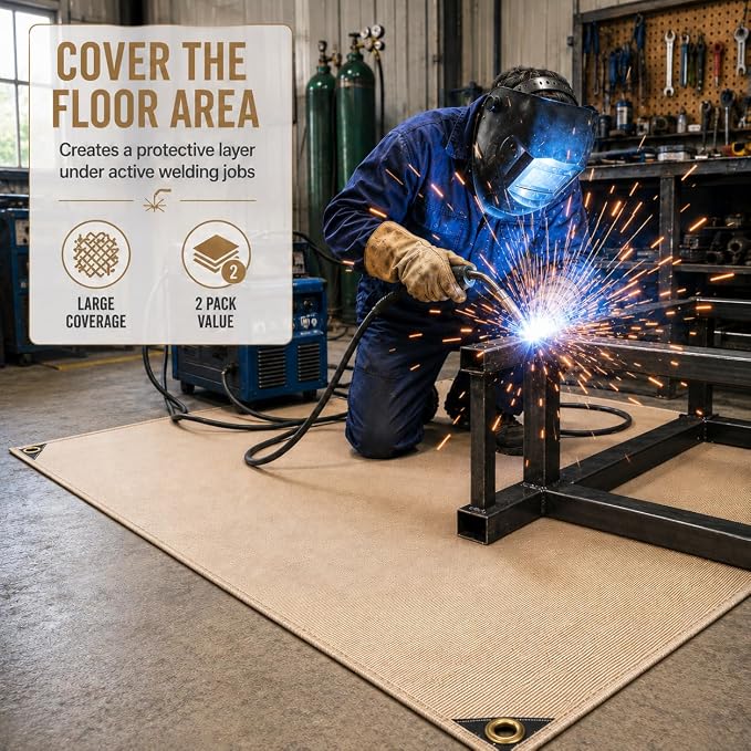 Heavy Duty Fiberglass Welding Blanket, Heat Resistant Blanket with Brass Grommets, Multi-Purpose Welding Mat for Grill, Smoker, Camping, Industrial Use (4x6 ft - 2 Pack)