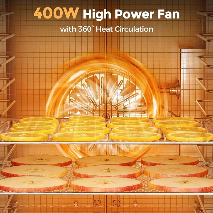 Suteck 400W Food Dehydrator with 10 Trays for Jerky, Fruit, Veg, Meat | Stainless Steel, 4 Presets, Strong Dual Fans & 360° Airflow, 85°F–195°F, 48H Timer, Built-in Light, Quiet