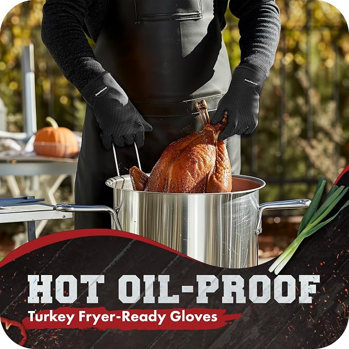 KITCHEN PERFECTION Silicone Smoker BBQ Gloves - Heat Resistant Oven Mitts | Waterproof, 5-Finger Design For A Better Grip, for Pitmasters, Meat Smoking, Grilling, Cooking, Frying Turkey | Grill Gift