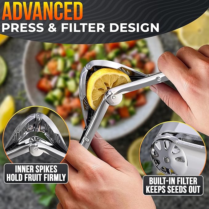 Lemon Squeezer Stainless Steel, Heavy Duty Flat Fold Citrus Juicer | Lime Squeezer Presses Lemons and Oranges to the Last Drop for Prep - Manual, Rust-Resistant, Easy to Clean, Dishwasher-Safe