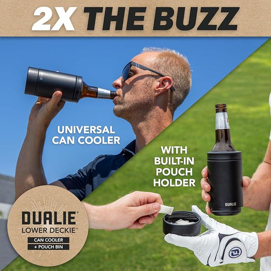 DUALIE Lower Deckie - Insulated 12 oz Can Cooler with Pouch Container - Universal Drink Holder with Built-in Pouch Bin - Choose Your Color