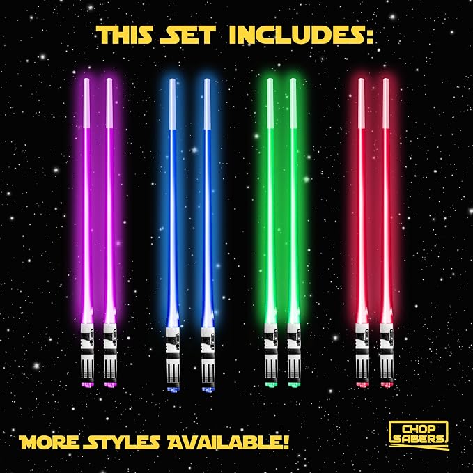 Lightsaber Chopsticks Light Up, Star War Chopsticks Light Up, Mini Lightsaber, Fun Chop, Cool Chopstick, Light Saber Chopstick, Led Chop sticks, 4 PAIRS, Blue Red Green Purple, Groove Tips