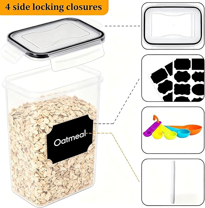 32pcs Airtight Containers, Clear Stackable Dry Food Storage | 32pk clear airtight containers with tight lids keep dry food fresh. Safe plastic, stackable for pantry kitchen storage