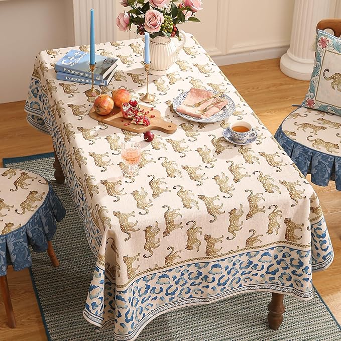 patdrea Designer Leopard Animal Linen Small Table Cloth for Square Table,Vintage Breathable Soft Tablecloth,Dacorative Cover for Kitchen Dining,Holiday,Christmas,Thanksgiving,67"x67"-from