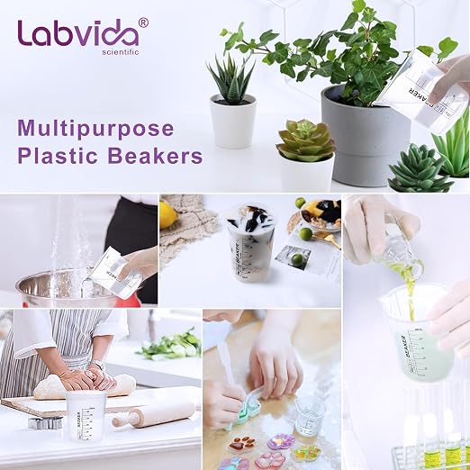 Low-Form Beakers, PP Material, with Easy to Read Printings in Black Color, Easy to Stack. 6PCS of Vol.100ml, LVB012