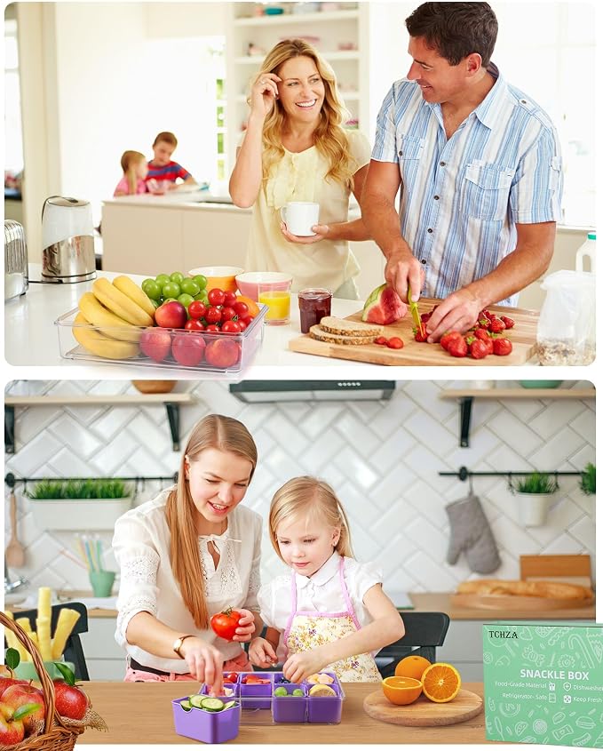 Snackle Box Container Dishwasher Safe Divided Serving Tray with Lid Handle | Charcuterie Board for Portable Snack Platters, Organizer for Fruits Snacks, Perfect for Road Travel - Purple