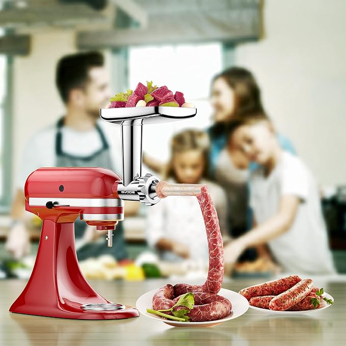 GVODE Stainless Steel Meat Grinder Attachment for KitchenAid Stand Mixer, Meat Grinder for KitchenAid Includes 4 Grinding Plates & 3 Sausage Tubes, Dishwasher-Safe Design with Sausage Stuffer Kit | Meat Grinder for KitchenAid Includes 4 Grinding Plates...