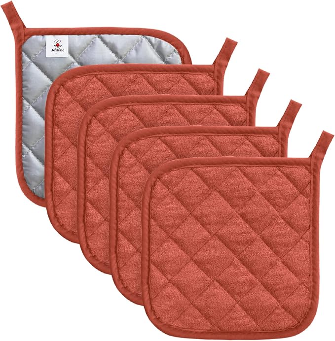 Joyhalo 5 Pack Pot Holders for Kitchen Clearance | Cotton Made, Machine Washable, Heat Resistant Potholder, Hot Pads, Trivet for Cooking and Baking, Spice