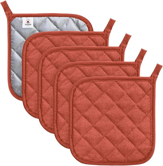 Joyhalo 5 Pack Pot Holders for Kitchen Clearance | Cotton Made, Machine Washable, Heat Resistant Potholder, Hot Pads, Trivet for Cooking and Baking, Spice