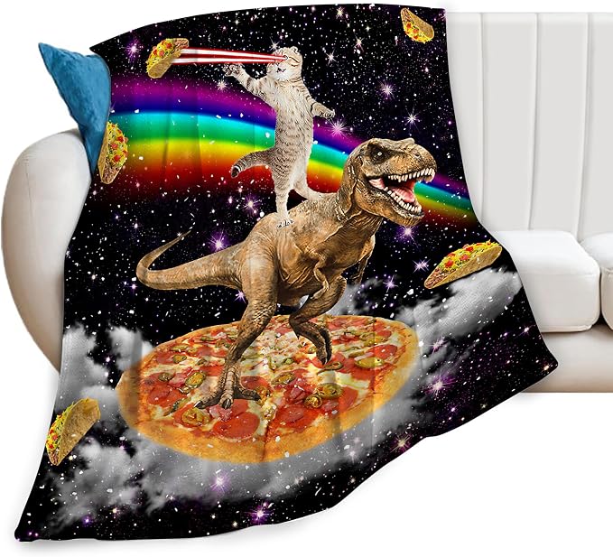Funny Cat Dinosaur Blanket Soft Cozy Dino Galaxy Fleece Plush Throw Blanket Warm Lightweight Taco Pizza Flannel Stuff Decor Blanket Gifts for Girls Boys Lovers Adults Women Men Bed Travel 50"x60"