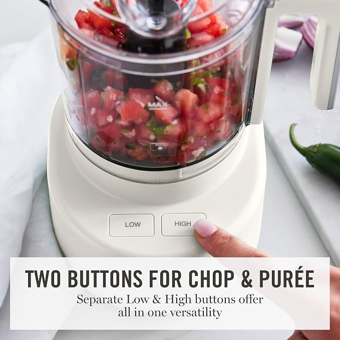 Martha Stewart 3 Cup Electric Vegetable Chopper, Mini Food Processor, Linen | 24oz BPA-Free Bowl, Stainless Steel Blades, Pour Spout, Dice, Puree, Mince, Chop Vegetables & Herbs, Dishwasher-Safe Parts