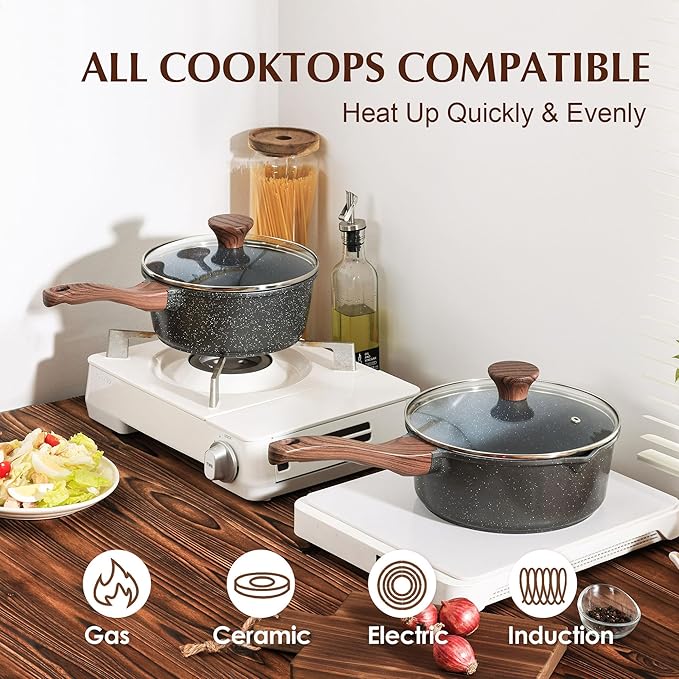 SENSARTE Nonstick Saucepan with Lid, 2.0 Quarts Small Pot with Swiss Granite Coating, Stay-cool Handle, Handy Sauce Pot Small Kitchen Cooking Pot, Induction Comptable, Free of Intentionally Added PFOA