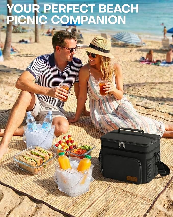 HOTOR Insulated Lunch Box Men Women Leak-Proof Cooler Lunch Bag 15L | 4 Pockets, Adjustable Strap, Ideal for Work, Picnic, Travel, Camping, Gift