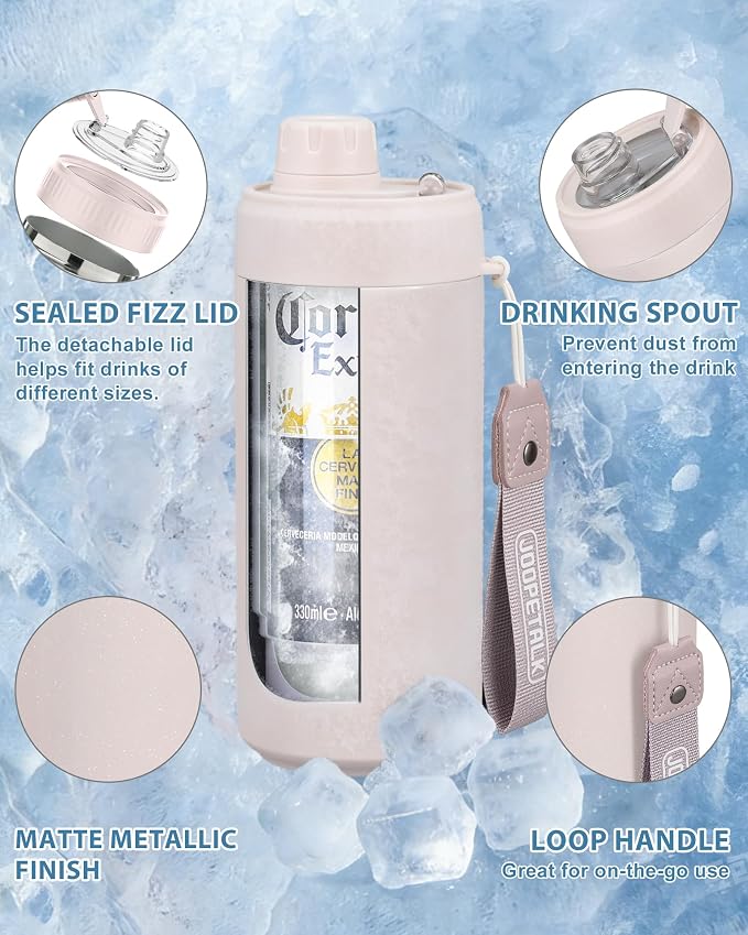 JOOPETALK Universal Can Cooler with Lid Fits All 12oz Cans& Bottles, 100% Leak-Proof Water Bottle, 4-in-1 Insulated Can Cooler for Beer, Soda & Energy Drinks, Dishwasher Safe