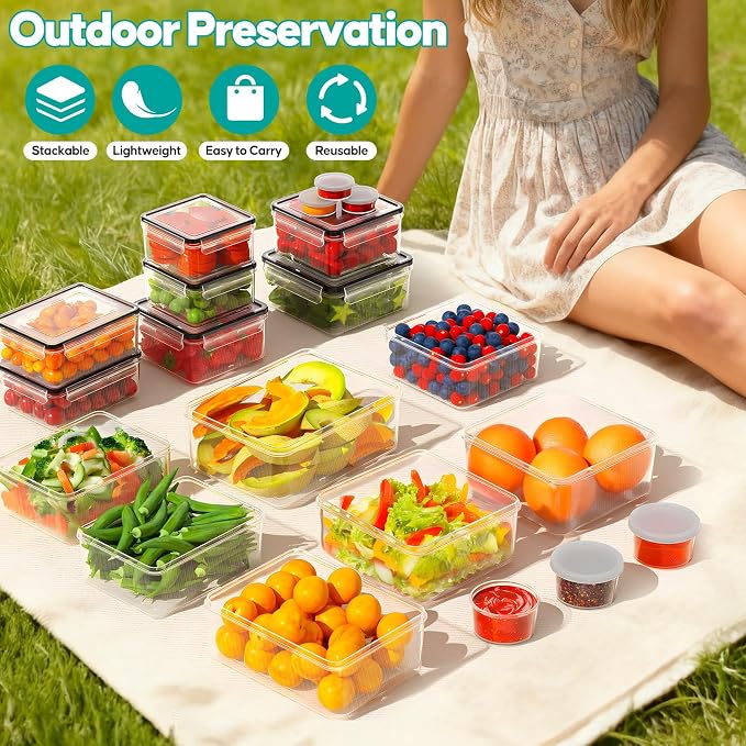 TOPCHASE 40 PCS Food Storage Containers with Lids Airtight (20 Containers & 20 Lids) - Plastic Food Containers for Kitchen Storage Reusable BPA-Free Leakproof Meal Prep Container with Labels & Pen