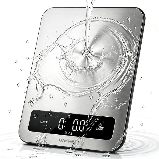 Waterproof Kitchen Food Scale, 1g/22lb, IP67, Rechargeable, Black | Premium Stainless Steel & Tempered Glass, Clear LED Display, with 6 Units, Tare, Ideal for Cooking, Making Sourdough Bread