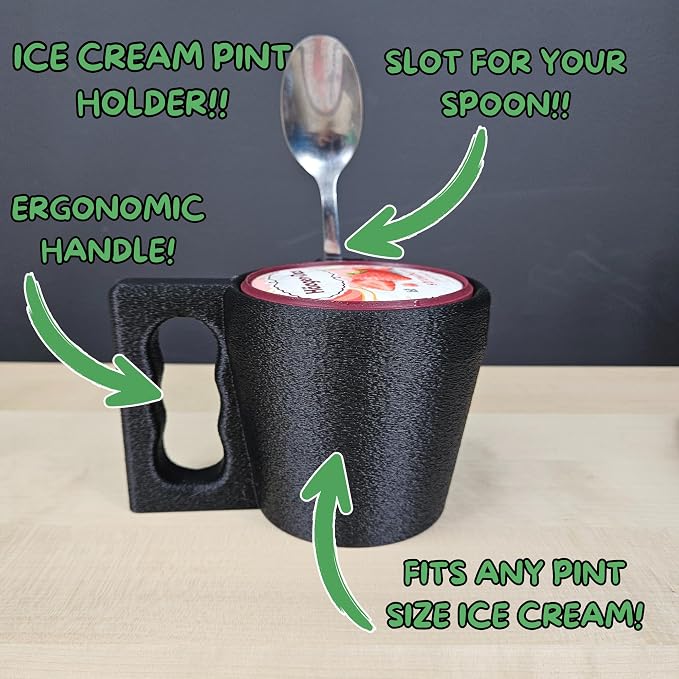 Ice Cream Pint Holder – Fits Standard Pints – Dual Spoon Sockets – Keeps Hands Warm – Fun Unique Designs with Vibrant Colors – Reusable Ice Cream Sleeve - Ramen Noodle Holder (Blue)
