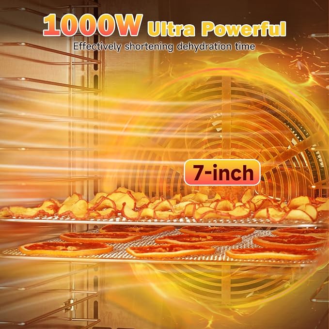 SUCISENI Food Dehydrator for Jerky, 10 Stainless Steel Trays 9ft² Dehydrator Machine, 1000W Dehydrator with 24H Timer 195℉ Temperature Control for Meat, Fruits, Veggies, Dog Treats