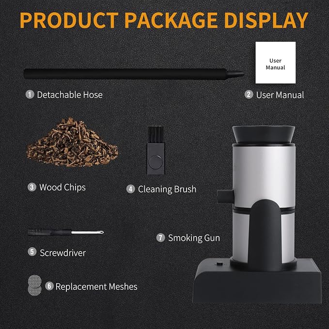 BORUiT SK305 Smoking Gun, Portable Handheld Smoke Infuser,Cocktail Smoker, Food Smoker Kit for Any Meat Cocktail Cheese BBQ Steak Beef, Sausage, Vegetable Salad,Drinks,Smoking Accessories (Silver)