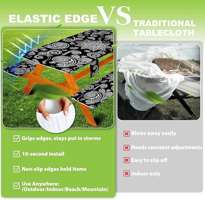 Picnic Table Cover with Bench Covers Table Cloth Tablecloth Summer Outdoor Rv Patio Tent Camping Glamping Campsite Camper Essentials Accessories Items Gear Gadgets Stuff Necessities Supplies Must Have