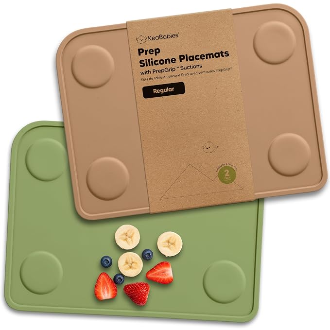 KeaBabies 2pk Silicone Placemats for Toddlers, Kids, Baby, 12x9 (Desert, S) | Non Slip Suction Silicone Placemat for Restaurants, Dining Table,Travel, Easy to Clean, Food Grade/BPA-Free, Small Table Mat
