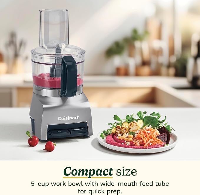 Cuisinart 5‑Cup Chop & Shred Food Processor, Compact Food Chopper, Easy‑Store Design, Silver FP-5