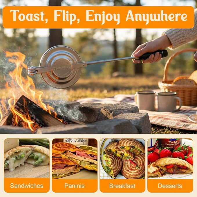 Sandwich Grill XL, Handheld Panini Press & Sandwich Maker, Cast Aluminum Pie Iron, Portable Hot Pocket & Dessert Cooker, Ideal for Camping, RV, Stovetop, Grill, Campfire, Outdoor Cooking