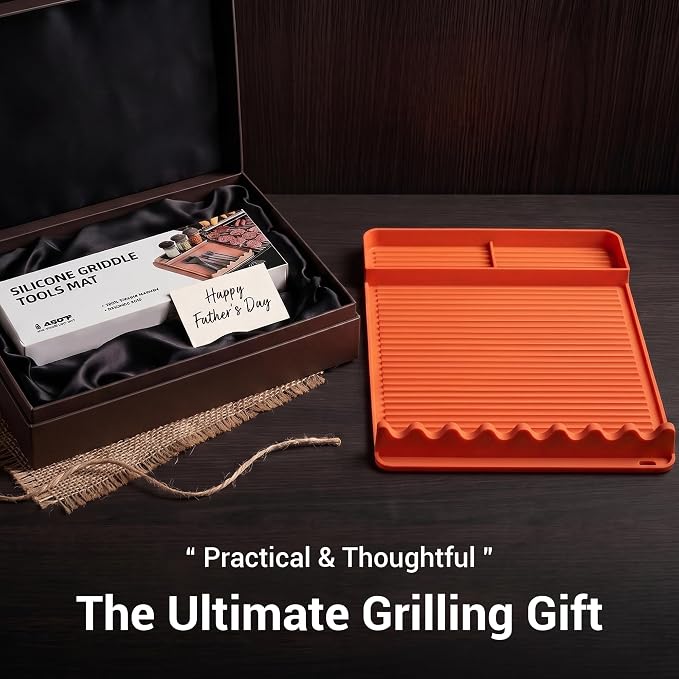 Silicone Grill Mat for Blackstone Griddles & Outdoor Grills - Heat Resistant (450°F) Countertop Protector, Non-Slip Tool Organizer & Grease Catcher, 16x11.5 Inch(Orange)